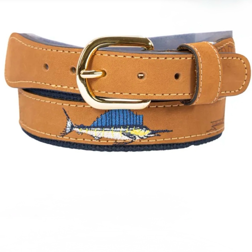 Zep Pro Men’s Tan Leather Embroidered Marlin Belt